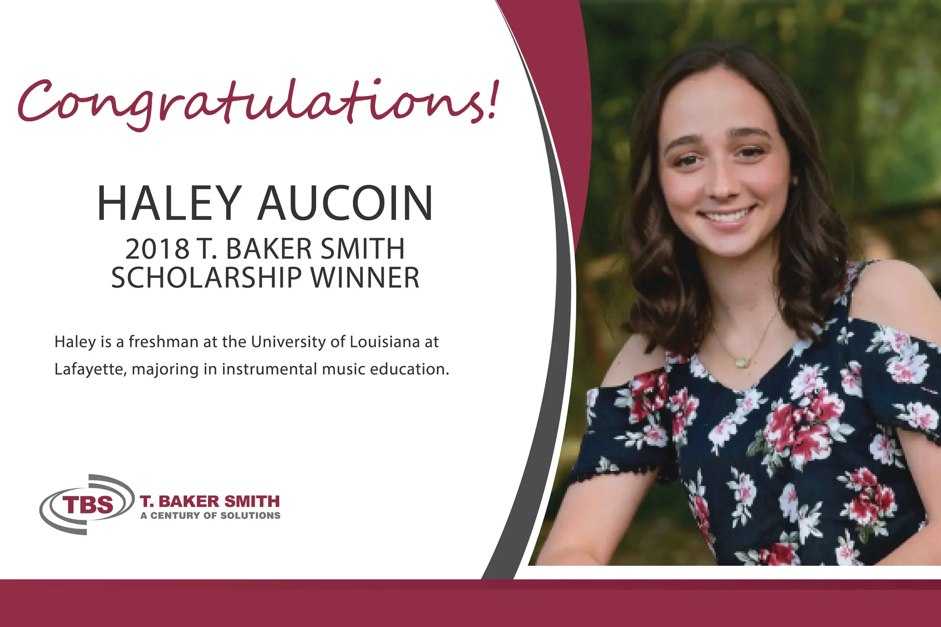 2018 T. Baker Scholarship Winner Haley Aucoin